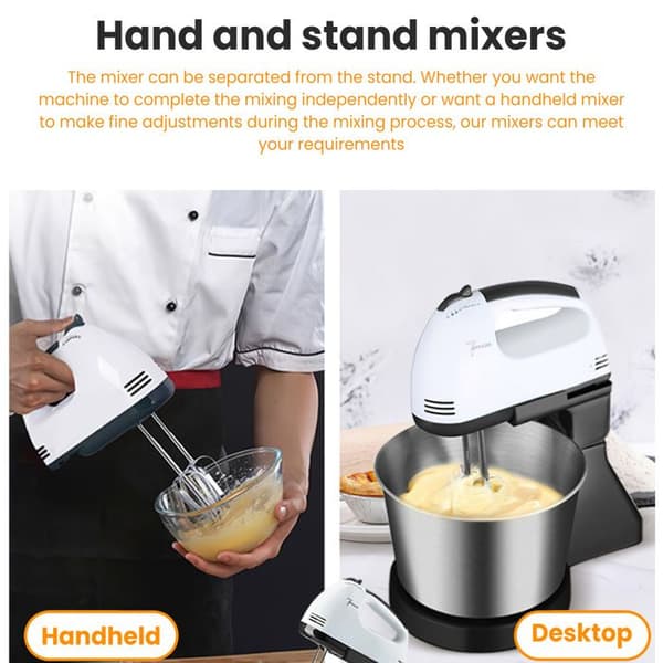 100W Multifunktionel Foodprocessor, Dejælter, med Skål i Rustfrit Stål, Piskeris, Dejkrog, 7 Hastigheder