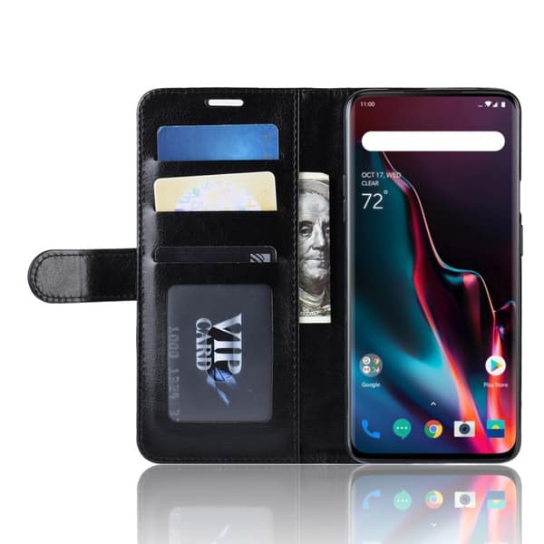 OnePlus 7 Pro - Crazy Horse Wallet Case - Sort Black Svart