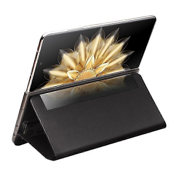 Ægte Koskindslæder Etui med Smart View Vindue til Honor Magic V2 5G Black