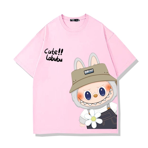 Labubu Puuvilla T-paita Lyhythihainen Aikuisille ja Lapsille - Pehmeät ja Hengittävät Arkipaidat - Unisex Tyylikäs Muotoilu - Sopii Päivittäiseen Käyttöön pinkki pink 4XL