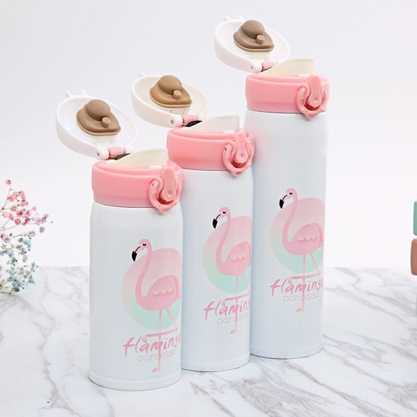 Söt Flamingo Mönster Termisk Isolering Vattenflaska Rostfritt Stål Läckagesäker Vakuumflaskor Studsande Lock Vakuumkopp Dricksartiklar 500ml