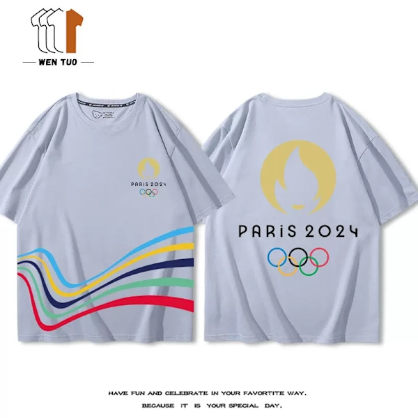 2024 Paris Olympics Rings PARIS Kortärmad T-shirt - Unisex Barn Kommemorativ Sporttopp STYLE 1 XL