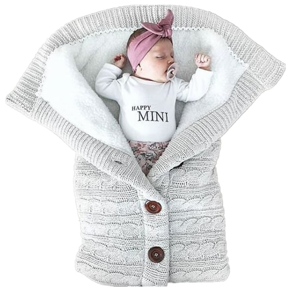 Sovsäck för bebis, foder av konstgjord kashmir för barn, nyfödd inlindning, filt för barnvagn Khaki Sleeping Bag