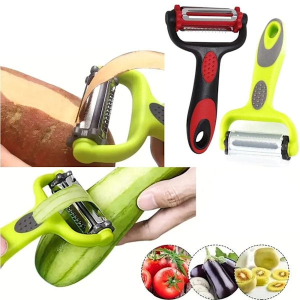 Multifunktionel Skræller Tre i En Slir til Melon Kartoffel 3 I 1 Rustfrit Stål Skræller Roterende Skræller Holdbar Rivejern Green