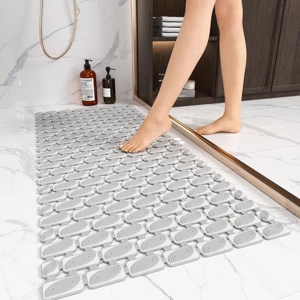 Stor halkfri och mögelresistent duschmatta 40x70cm - Rektangulär - Grå etikett