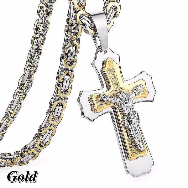 Bibeln Jesus Kors Rostfritt Stål Hängen Halsband Bysantinska Lång Kedje Halsband För Män Smycken Kors Halsband Krage Hombre