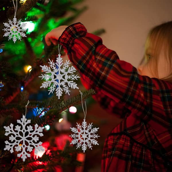 36-pakning Sølv Snøfnuggpynt - Plastglitter Snøfnugg for Jul og Vinter