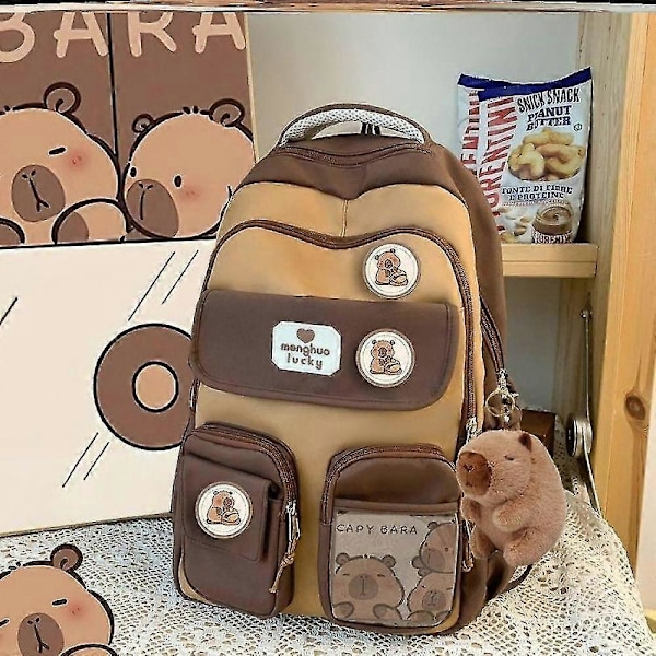 Skolväska Brun 2024 Capybara Ridge Stor Ryggsäck För Pojkar Och Flickor, Märkeskort Brown Backpack