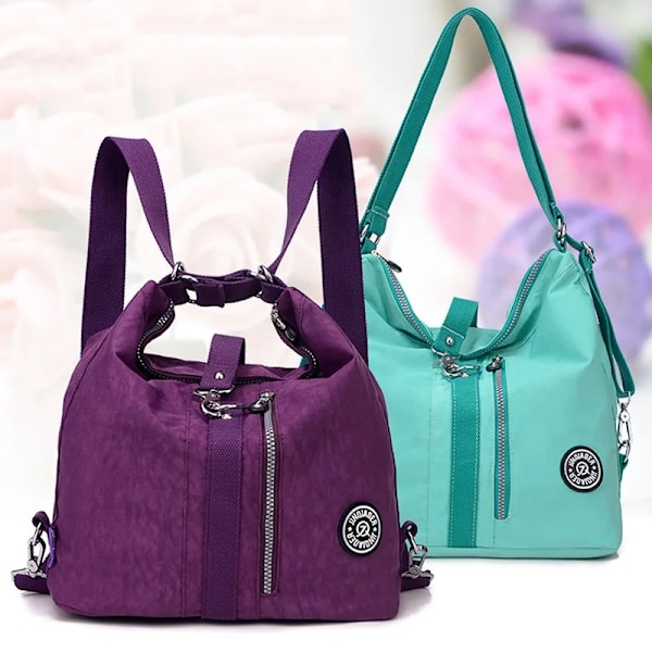 3 i 1 Dame Tasker Multifunktionel Rygsæk Skuldertaske Nylonstof Tote Genanvendelig Indkøbstaske Dame Rejsetaske Crossbody Taske sea blue