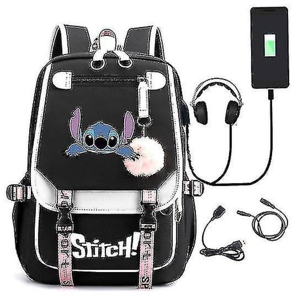 Stitch USB Uppladdningsbar skolväska Manlig och kvinnlig studentryggsäck Ryggsäck