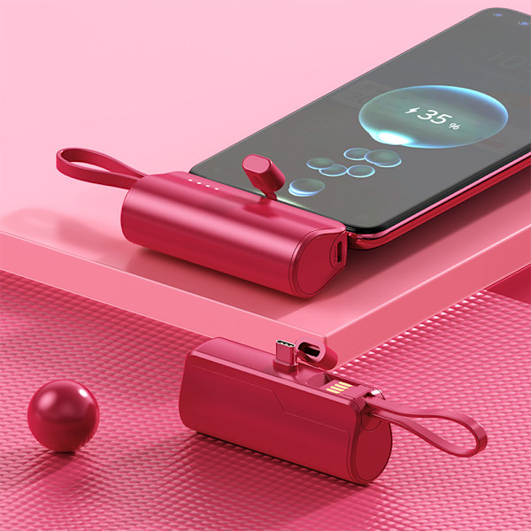 5000mAh Mini Kannettava Powerbank, Varavirtalähde Matkoille, Mobiililaturi, Hätävirtalähde Taskuun, USB Mobiili Varavirtapaketti, Type-C pink