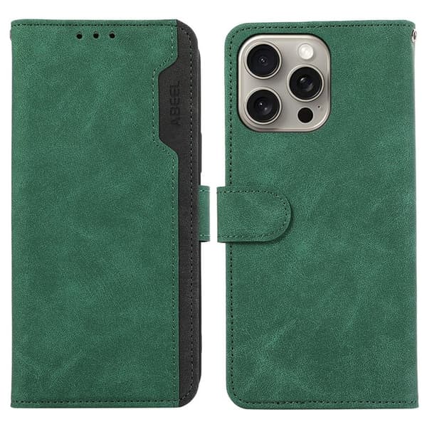ABEEL iPhone 16 Pro Pungcover RFID-beskyttelse Kunstlæder Flip Grøn