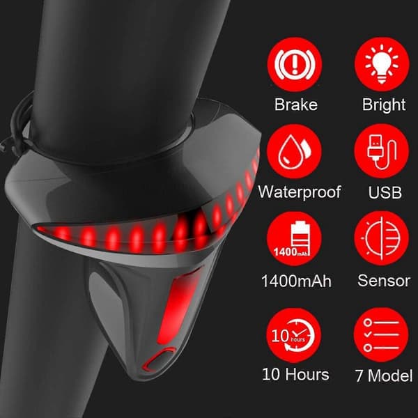 Smart bremsesensorlampe LED sykkelbaklys supersterkt baklys