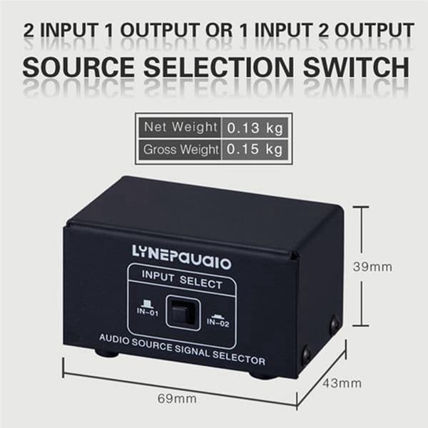 2X Kilde Signalvælger, Switch, Højttaler, Kilde O, Switch, Tab, 2-i-1 eller 1-i-2 Interface, Metal, Sort