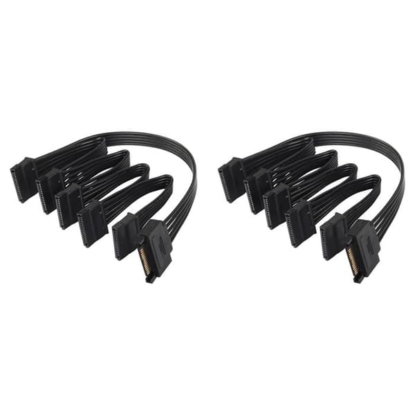 2x SATA 15-pin strømfordeler for 1 til 5 harddisker (HDD/SSD) strømkabel forlengelseskabel