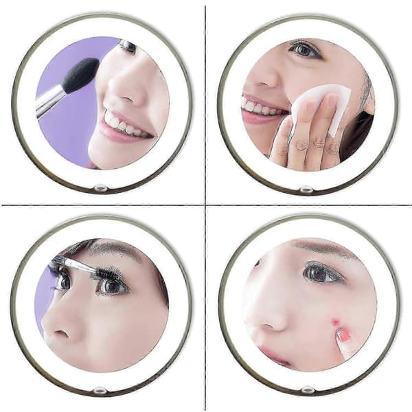 LED-illuminated 10x Magnifying Makeup Mirror with Powerful Suction Cup, Bright Diffused Light and 360 Degree Rotating Adjustable Arm, Portable Cordless