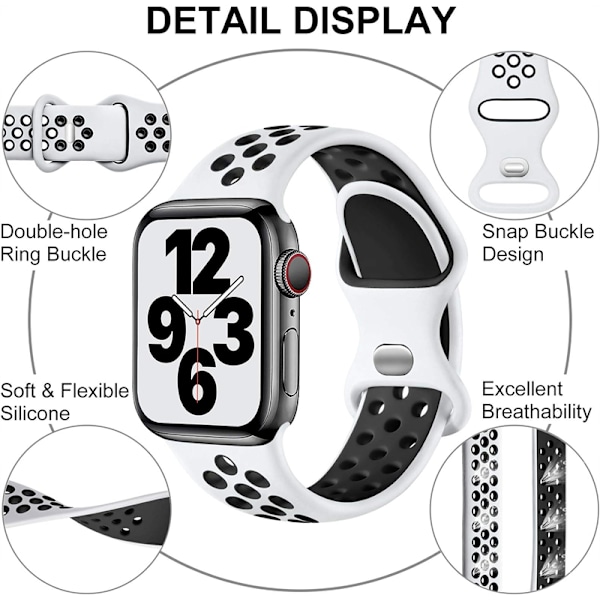 Kellon ranneke, yhteensopiva 44mm 49mm 45mm 41mm 40mm 38mm 42mm silikonisen hengittävän braletin iwatch-sarjan 8 7 se 6 5 4 Ultra 49mm kanssa 2 Black White 42 44 45 49 S10-46MM