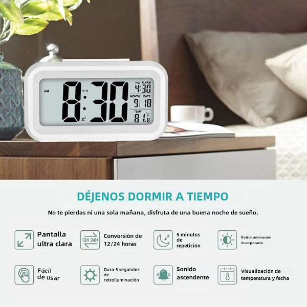 LED Digital Väckarklocka Bakgrundsbelysning Snooze Datum Tid Kalender Skrivbord Multifunktionell Elektronisk Bakgrundsbelyst Bordsklocka 1pc White