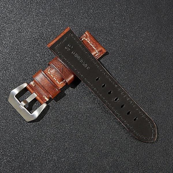 Äkta Läder Retro Klockarmband 24mm Universellt Klockarmbandsspänne Black Style B