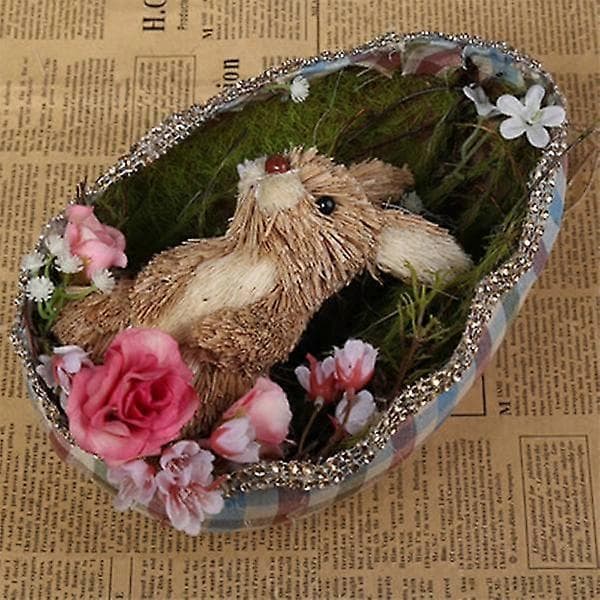 Artificial Straw Eggshell Easter Bunny Figurines Handmade Woven Rabbit Desk Decorations Crafts Garden Party Decorations Home