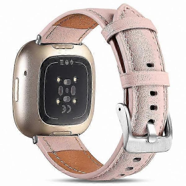 Ægte læderurrem til Fitbit Versa 3 og Sense-remme Pink