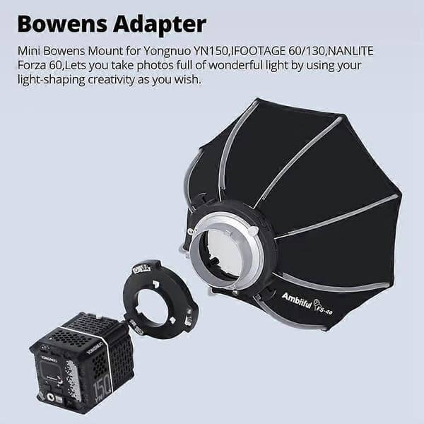 Mini Mount til Bowens Mount Adapter Hurtig opsætning til YN150 60/130 60 Softbox MB01 Black