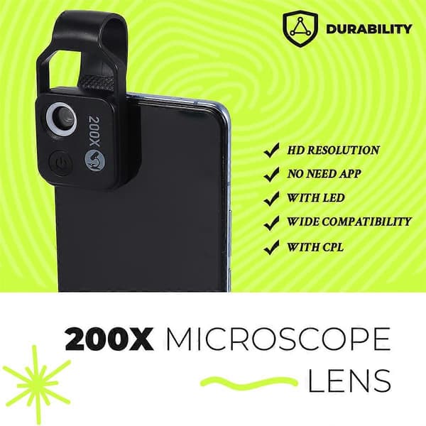Compatible with APEXEL 200X Magnification Microscope Lens WITHOUT CPL Mobile LED Black-Perfect
