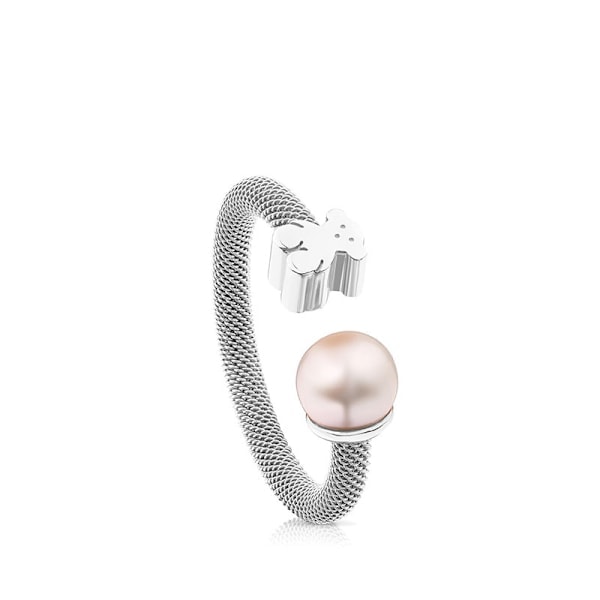 Sterling sølv ring til kvinder med bjørn og perle design, fleksibel åbningsstørrelse, trendy niche design Sølv 56 mm Sølv Silver 56mm