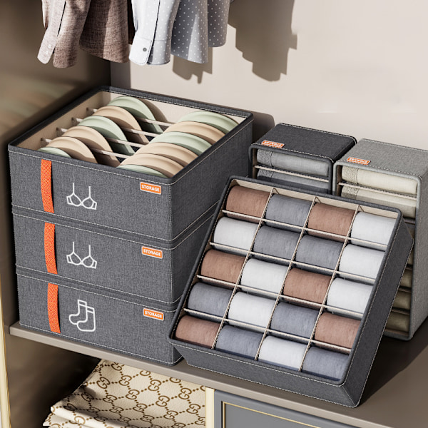 Garderob Underkläder Jeans Fack Förvaringslåda Stapelbara Strumpor BH Byxor Hållare Garderob T-shirts Byxor Organizer Utrymmesbesparande Light Grey - 7 grid