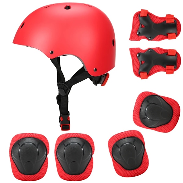 Justerbart hjälm- och skyddsset för barn, knäskydd, armbågsskydd, handledsskydd för Scooter SO Rojo