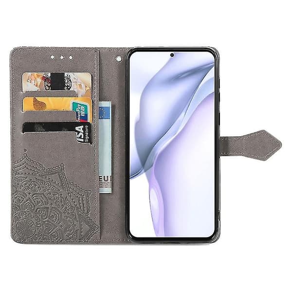 Halfway Mandala Embossing Pattern Horizontal Flip Leather Phone Case Grey