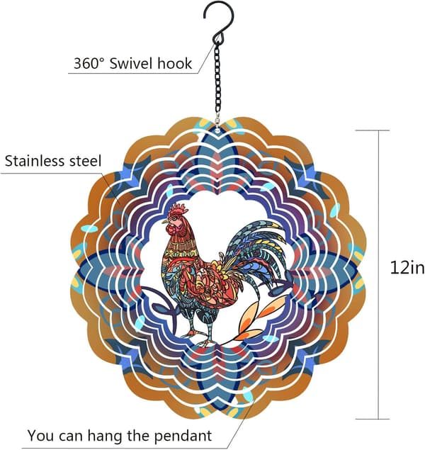 Havepynt - 3D vindspil - Hane Metal Vindmølle - Kyllingegaver til Kvinder Mor Bedstemor C