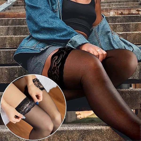 Plus Størrelse Lårhøje Blondestrømper Dame Plus Størrelse Strømper beige