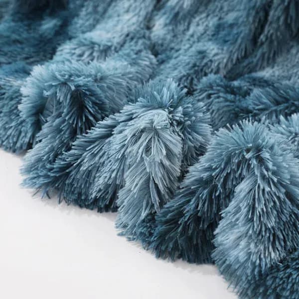 Double-Layer Lightweight Long-Haired Shaggy Blanket Blue blue9- blue XL