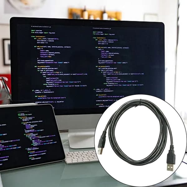 1 skjermet kabel, dobbel USB-kontakt, flat, dataoverføring, anti-interferens, for harddisk og konsoll.