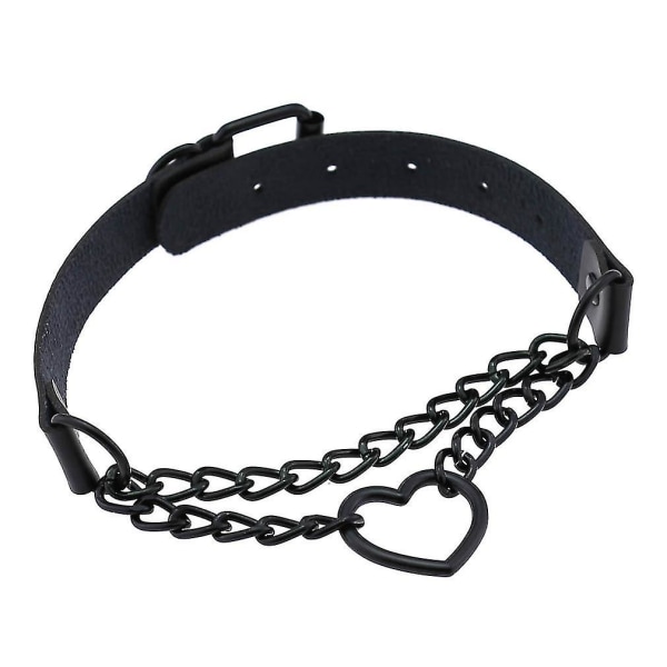 Pu Leather Peach Heart Punk Halsband (svart), Hjärtformad Charm Justerbar Krage Halsband, Kedja Halsband