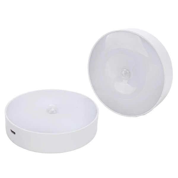 2 stk. LED bevegelsessensorlys USB Oppladbare Multifunksjon Runde Små Bevegelsessensorlys for Innendørs Hjemmeskap YMHC