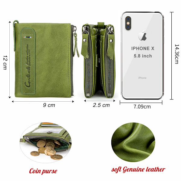 Äkta Läderplånböcker för Kvinnor Kort Tvåfaldig Mode Damplånböcker Korthållare Myntficka Sedelklämma Damplånbok Emerald Green