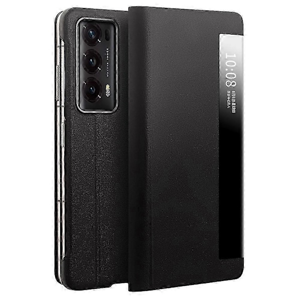 Ægte Koskindslæder Etui med Smart View Vindue til Honor Magic V2 5G Black