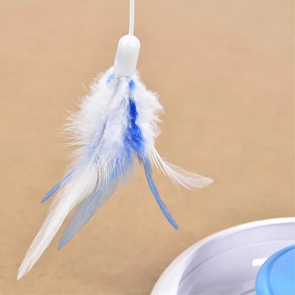 Elektrisk kattepind og tårn Automatisk roterende kattelegetøj hvid+blå white+blue with 2 feathers