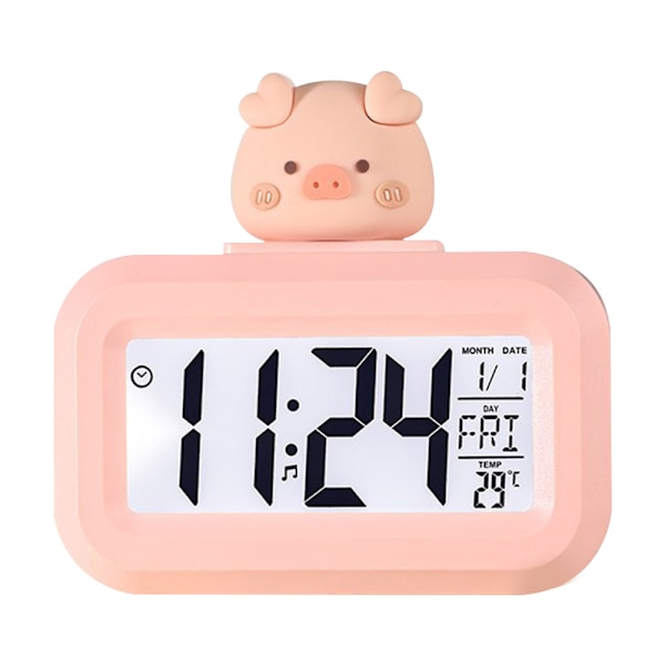 LED Digital Väckarklocka Elektronisk Digital Alarm Skärm Skrivbord Bordsklockor För Hem Kontor Bakgrundsbelysning Snooze Kalenderklocka Pink pig