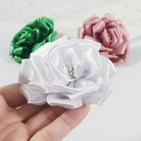 Set med 3 hårklämmor, blomma 8 cm, legering och polyester, bröllopsaccessoar, damdekoration.