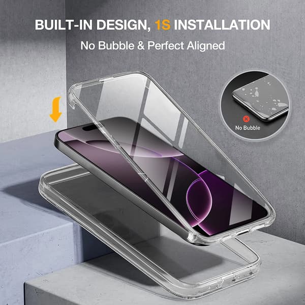 360 Full Coverage Front Back Transparent Protective Phone Case For iPhone 17 Air 16E 16 15 14 13 12 11 Pro Max Plus PC+TPU Bumper Protection Cl Clear iPhone 15 Pro Max