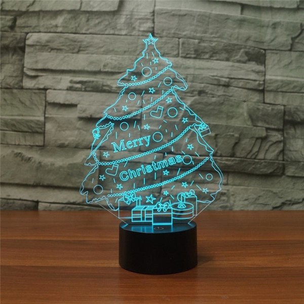 Färgglad julgransform 3D Vision Light LED Bordslampa Fjärrkontroll Version 16 färger