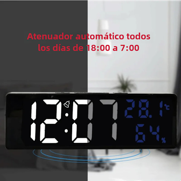 9 Tum Stor Digital Väggklocka Temperatur Luftfuktighet Nattläge Snooze 12/24H USB Pl-in Version Elektronisk LED Väckarklocka Mirror Green TEMP 9 inch