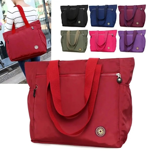 Vattentät Oxford Canvas Väska för Kvinnor, Stor Resväska, Axelväska, Shoppingväska Wine red