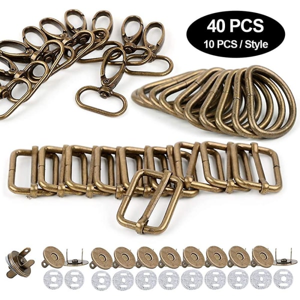 40 st metall Tri-glide spänne + D-formade ringar + vridbara krokar + magnetiska sömnadsknappar gör-det-självtillbehör för bälte Ryggsäck Craft-väskor