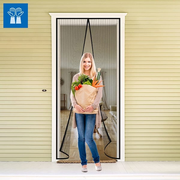 Magnetisk myggenet til dør, myggenet paraventuras, mesh gardin, foldbar skydedør Blanco- 120x210