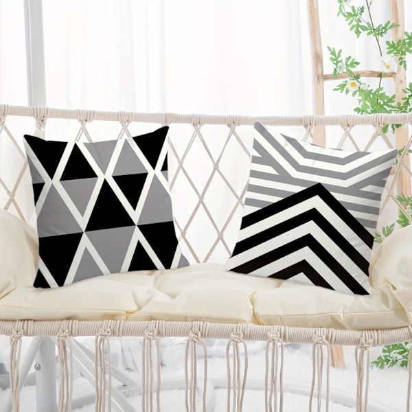 4 Enheter Grå och Svart Geometriskt Mönster Kuddfodral, Fyrkantiga Bil Soffa Kuddar för Hem Vardagsrum Siesta