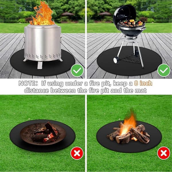Bålpladsmåtte til bål, dobbeltsidet brandsikker bålpladsmåtte rund bålplads grillmåtte til under grillmåtte 36 tommer Black